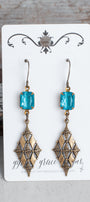 Bronze Filigree and Rectangle Crystal Earrings
