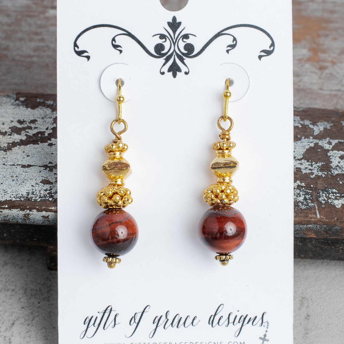 Tiger's Eye Jasper Gold Earrings