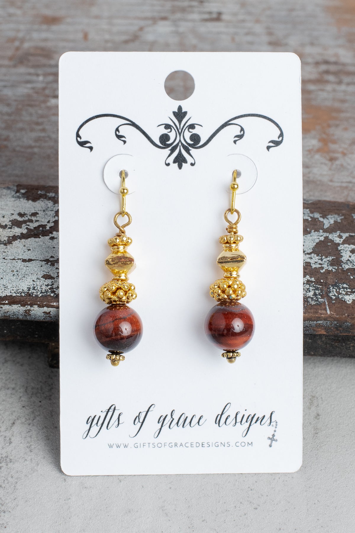 Tiger's Eye Jasper Gold Earrings