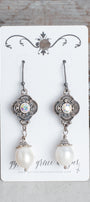 Vintage Silver Quatrefoil with Large Freshwater Pearl Earrings