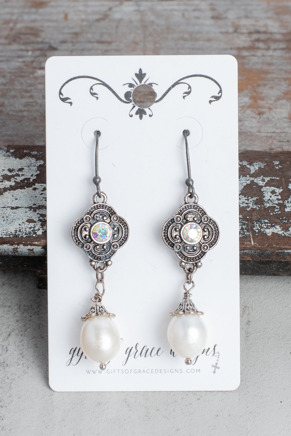 Vintage Silver Quatrefoil with Large Freshwater Pearl Earrings