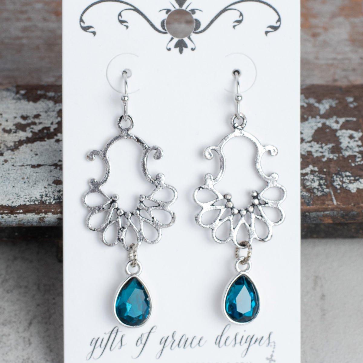 Silver Scroll Filigree with Turquoise Tear Drop Earrings