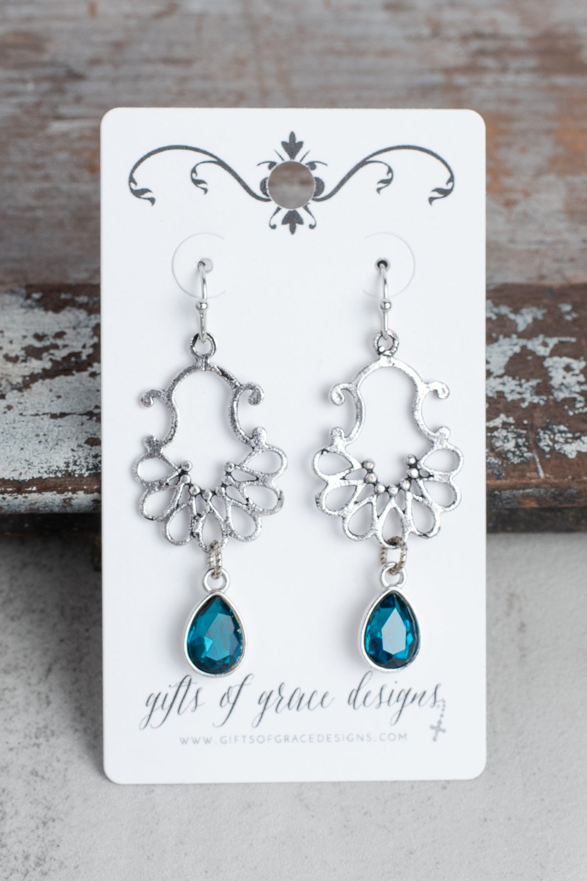 Silver Scroll Filigree with Turquoise Tear Drop Earrings