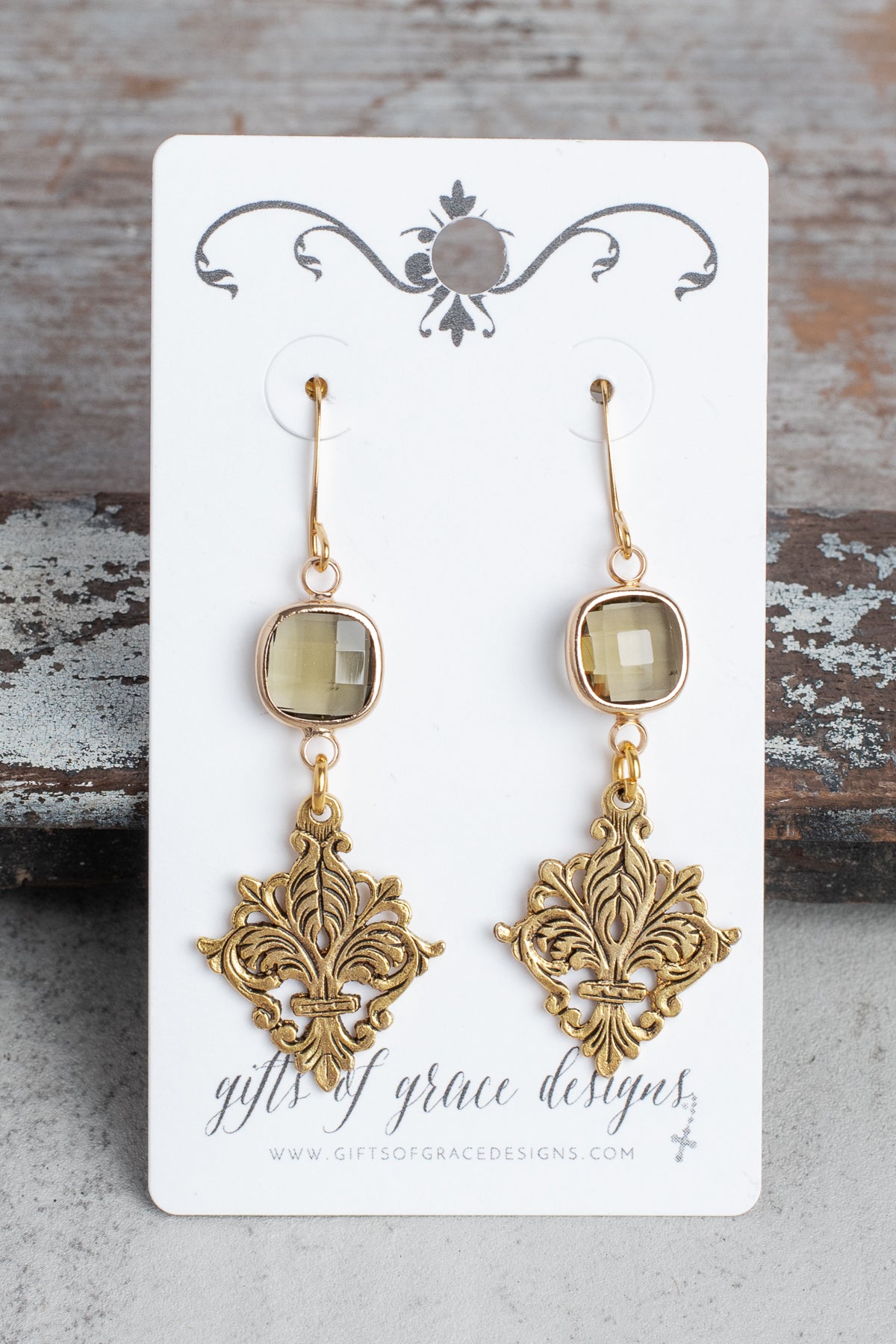 Fleur de Lis and Crystal Gold Earrings