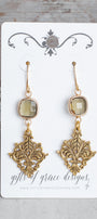 Fleur de Lis and Crystal Gold Earrings