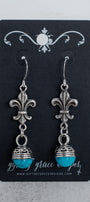 Silver Fleur de Lis and Turquoise Bead Earrings