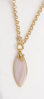 Rose Quartz Gemstone Chain Necklace with a Gold Cross and Crystal