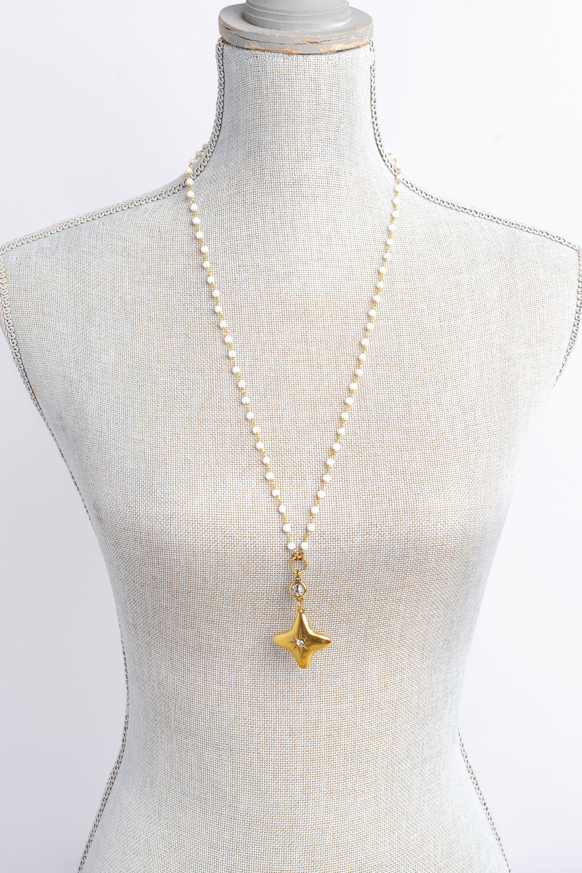 Rose Quartz Gemstone Chain Necklace with a Gold Cross and Crystal