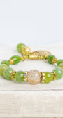 Green Peridot Semiprecious Gemstone Stretch Bracelet with Gold Plated Heart and Stone Charms