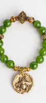 Green Peridot Semiprecious Gemstone Bracelet with Gold Plated Medallion Bee Charm