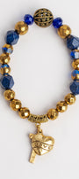 Royal Blue Lapis and Gold plated Hemitite Stone Stretch Bracelet with Gold HOPE and Crystal Charms