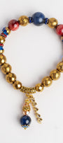 Royal Blue Lapis and Gold plated Hemitite Stone Stretch Bracelet with Gold PEACE Charm