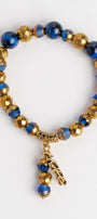 Royal Blue Lapis and Gold plated Hemitite Stone Stretch Bracelet with Gold HOPE Charm