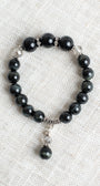 Black Obsidian and Onyx Beaded Stretch Bracelet with Crystal and Stone Charm