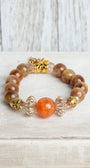 Golden Agate Stone and Orange Quartz Warm Colors Bracelet with Gold Plated Cross Charm