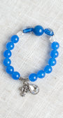 Royal Blue Quartz Beaded Stretch Bracelet with Crystal and Cross Charms