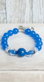 Royal Blue Quartz Beaded Stretch Bracelet with Crystal and Cross Charms