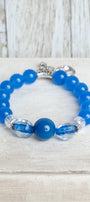 Royal Blue Quartz Beaded Stretch Bracelet with Crystal and Cross Charms