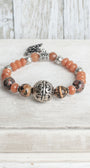 Creamy Rust Stone Rhondelles with Jasper Bead Stretch Bracelet with Antique Silver Plated Ornate Cross CharmCross Charm (Copy)