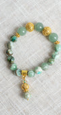 Phoenix Agate and Adventurine Beaded Bracelet with Gold Plated Beads and Stone Charm