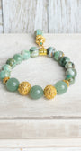 Phoenix Agate and Adventurine Beaded Bracelet with Gold Plated Beads and Stone Charm