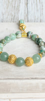 Phoenix Agate and Adventurine Beaded Bracelet with Gold Plated Beads and Stone Charm