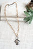 Hand-Soldered Large Crystal Cross Pendant on Amber Peach Faceted Crystal Rosary Chain