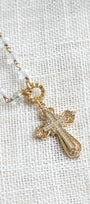 Czech Crystal Rosary Chain & Gold Pavé Crystal Cross Necklace
