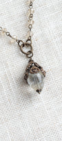 Crystal Quartz & Bronze Floral Rosary Chain Pendant Necklace