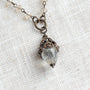 Crystal Quartz & Bronze Floral Rosary Chain Pendant Necklace