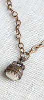 Bronze Ornate Watch FOB Pendant with Pearl Drop on Italian Oval Chain