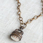 Bronze Ornate Watch FOB Pendant with Pearl Drop on Italian Oval Chain