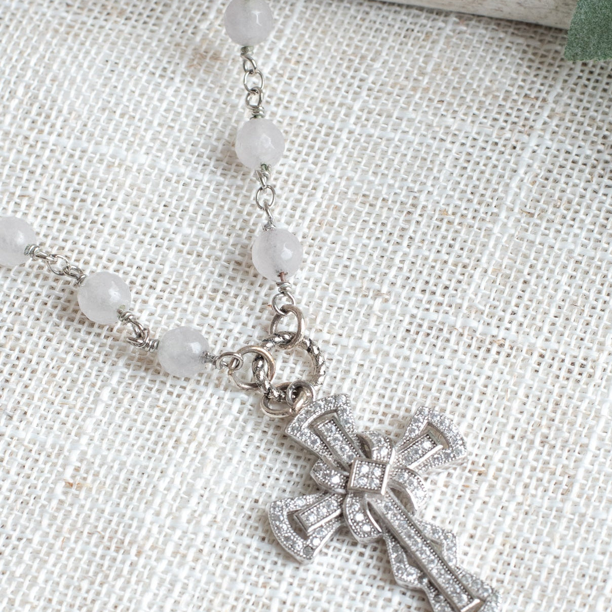 Rhodium-Plated Sterling Silver Pavé Crystal Swirl & Halo Cross Necklace