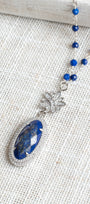 Blue Lapis & Double Pavé Crystal Halo Sterling Silver Necklace