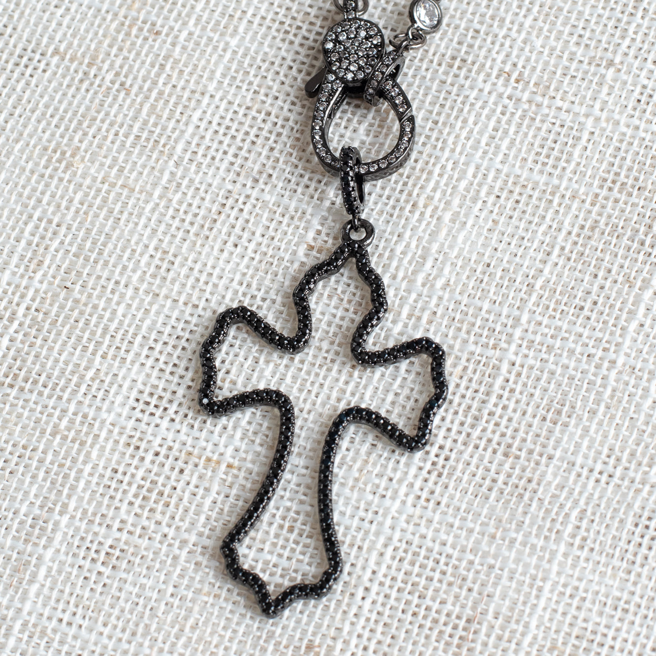 Black Micro-Pavé Cross & Diamond-Cut Crystal Convertible Necklace