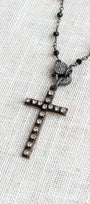 Black Crystal & Gunmetal Handmade Rhinestone Cross Necklace