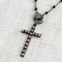 Black Crystal & Gunmetal Handmade Rhinestone Cross Necklace