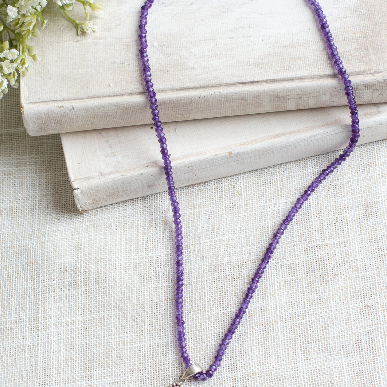 Sterling Silver Filigree Amethyst Cross Pendant on a Faceted Amethyst Strand Necklace