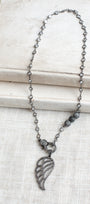 Black Micro Pave Angel Wing Pendant on a White Crystal Gunmeal Station Chain Necklace