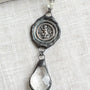 Sterling Silver Cherub Medallion & Chandelier Crystal Rosary Chain Necklace
