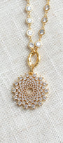 White Faceted Crystal Pendant & Gold-Plated Station Chain Necklace