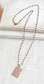 Rose Gold Plated Abstract Micro Pavé Pendant on a Delicate Black Spinel Rosary Chain Necklace