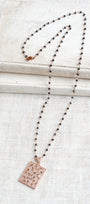 Rose Gold Plated Abstract Micro Pavé Pendant on a Delicate Black Spinel Rosary Chain Necklace