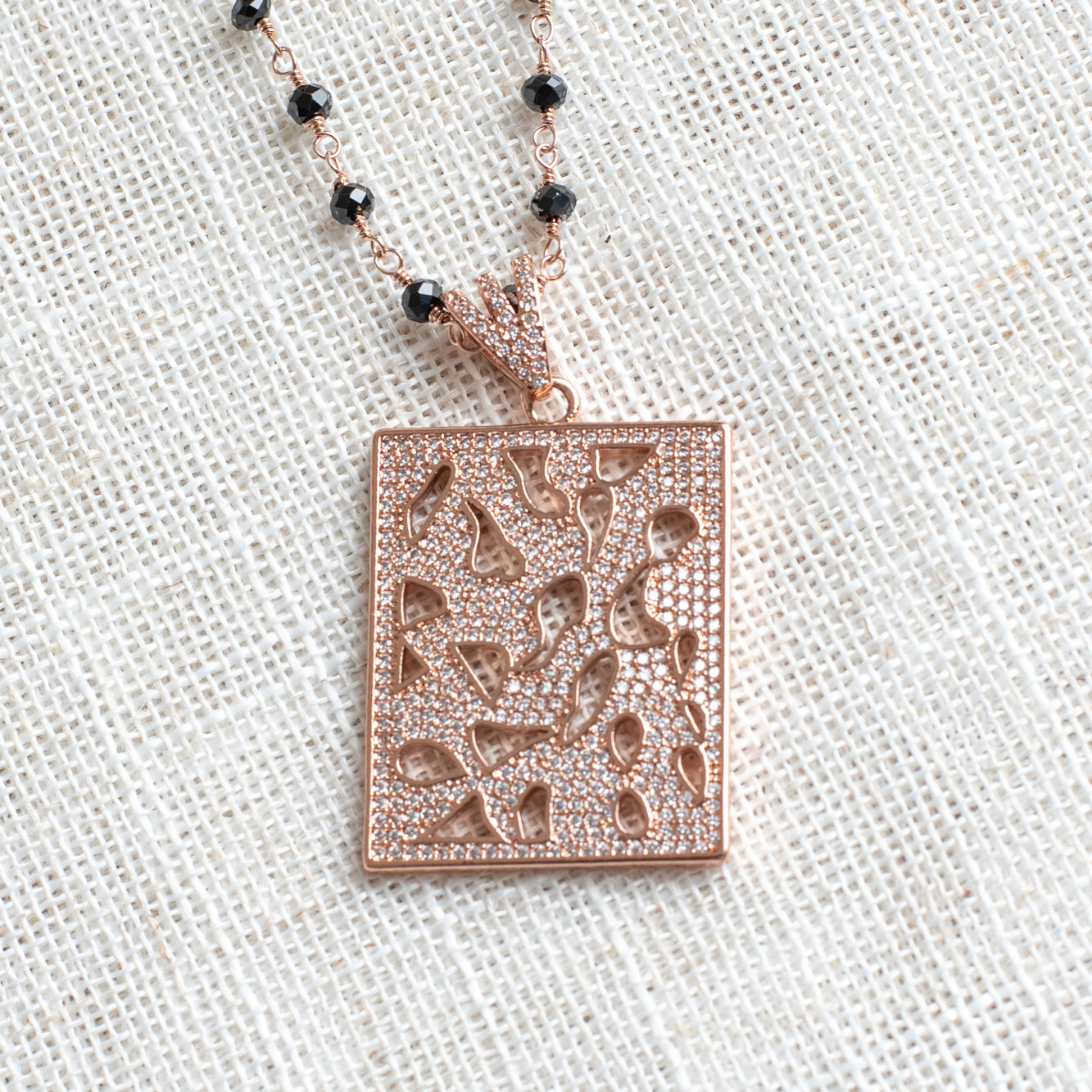 Black Spinel & 14K Rose Gold Pavé Pendant Long Necklace
