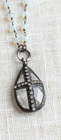 Hand Soldered Crystal and Rhinestone Cross on Opalite Rosary Chain Necklace