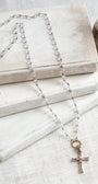 Vintage Style Sterling Silver Pave Cross with Bronze Plating on a Czech Crystal Rosary Chain
