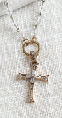 Vintage Style Sterling Silver Pave Cross with Bronze Plating on a Czech Crystal Rosary Chain