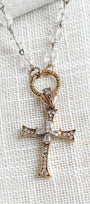 Bronze-Plated Sterling Silver Pavé Cross & Czech Crystal Rosary Chain Necklace
