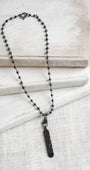 Pavé LOVE Pendant Necklace with Hematite and Sterling Silver Rosary Bead Chain