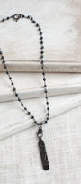 Pavé LOVE Pendant Necklace with Hematite and Sterling Silver Rosary Bead Chain